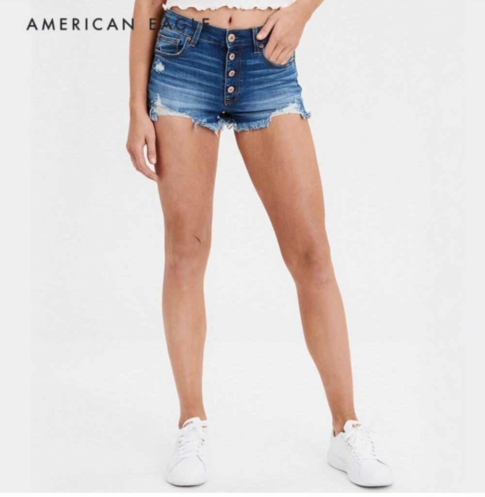 American Eagle Hi-Rise Shortie Button Fly Denim Shorts Sz 4